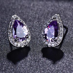 Amethyst Pear Cut Stud Earrings